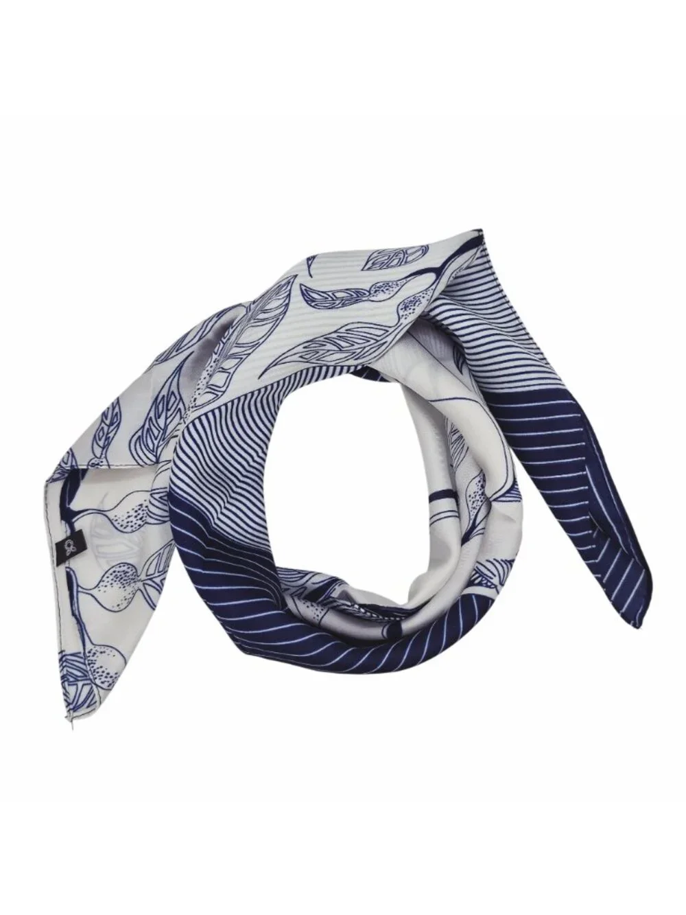 ✨Geometric Floral Print Silk Appearance Square Scarf Blue White Square Shawl New
